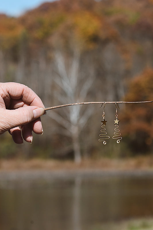 Golden Christmas tree earrings