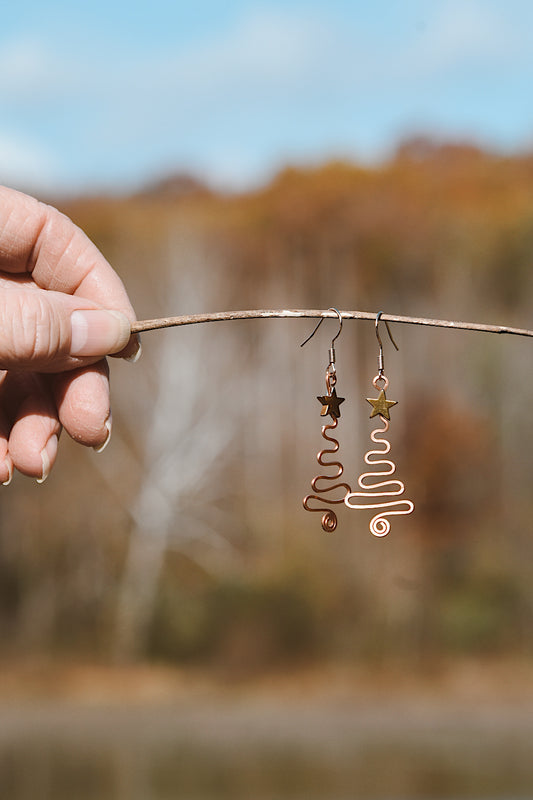 Copper Christmas tree earrings