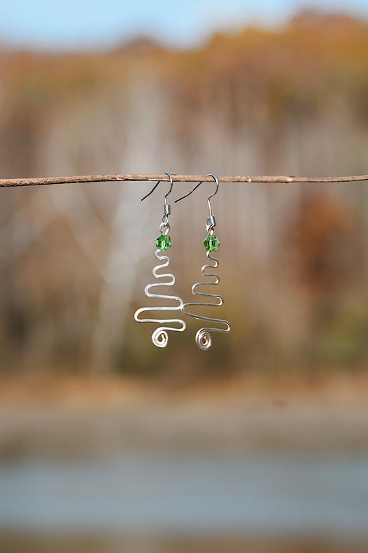 Silver Christmas tree earrings