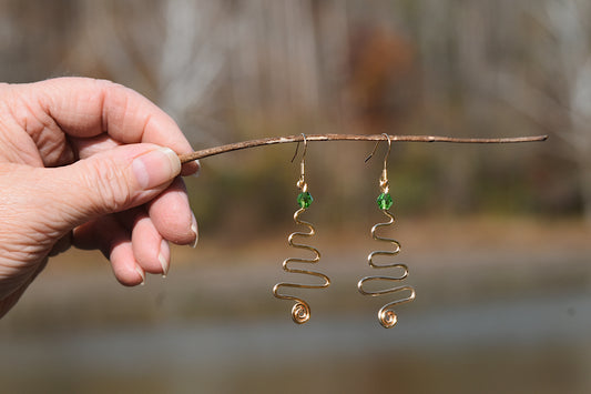 Golden Large Christmas tree earrings